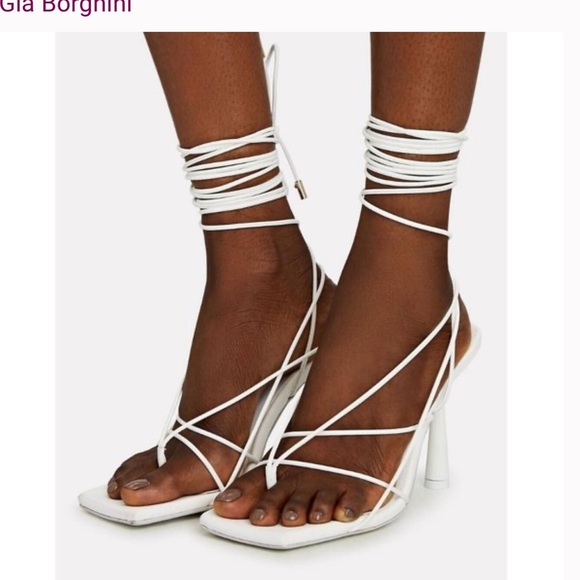 Gia Borghini RHW Short Lace Up Sandal in White Matte - Picture 1 of 6